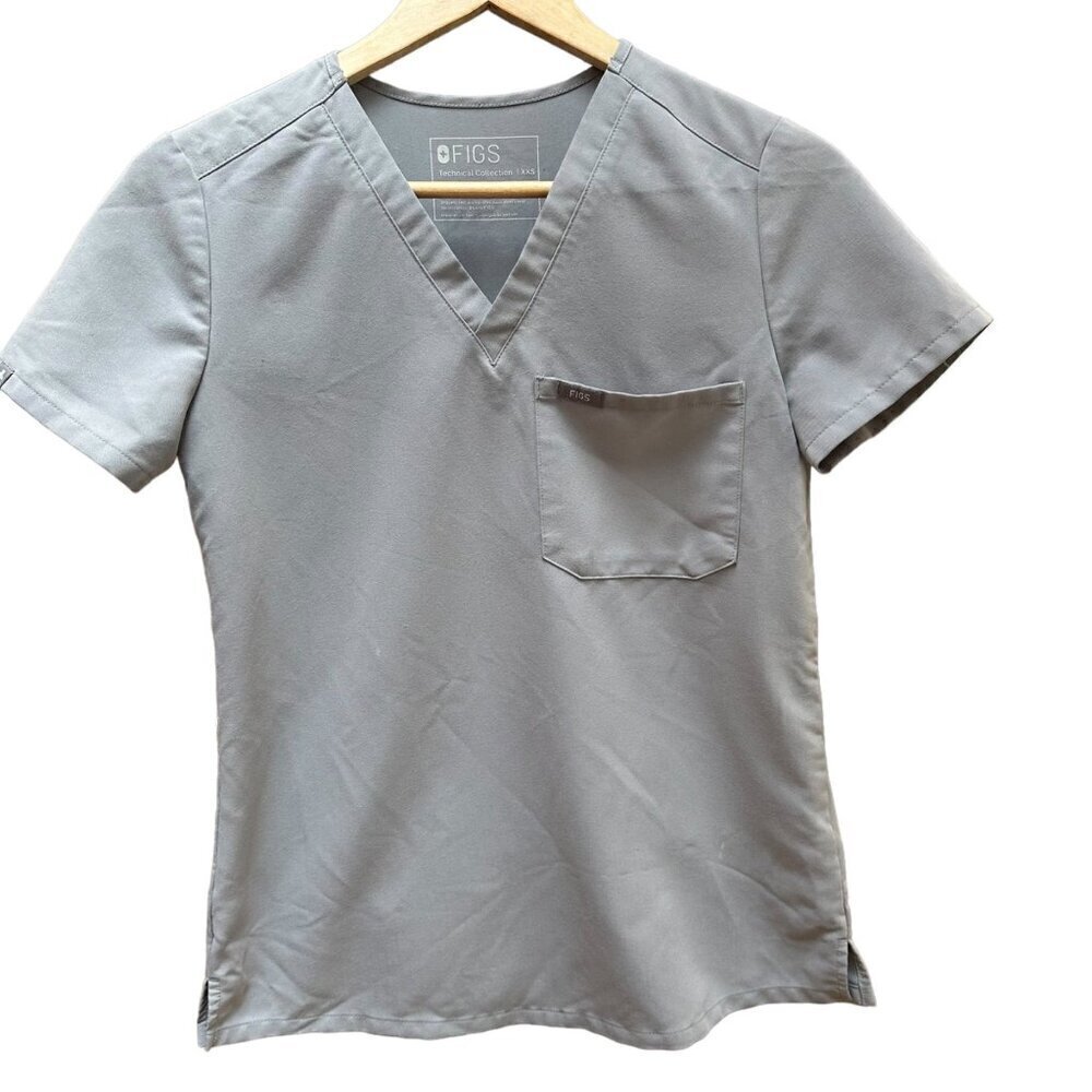 FIGS Technical Collection Scrub Top Short Sleeve Pocket Gray Womens‎ Size XXS